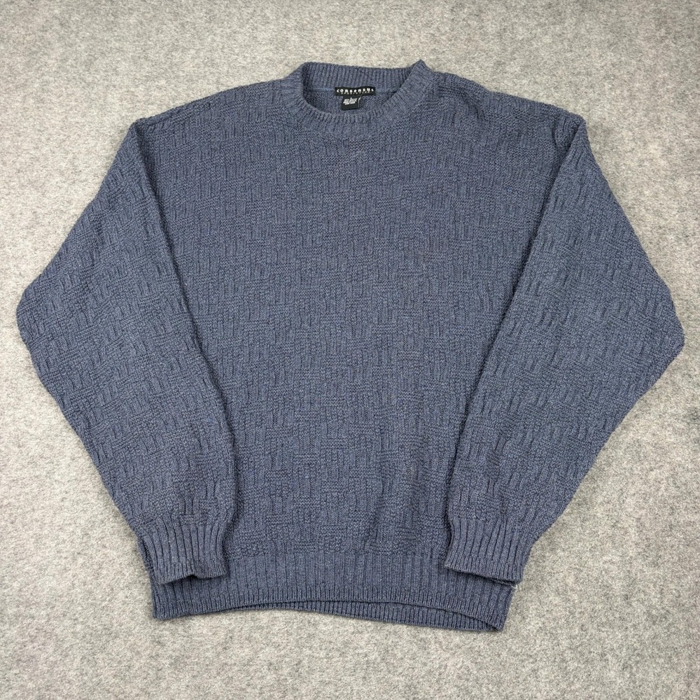 Consensus Sweater Mens Large Blue Textured Knit Crewneck Pullover Long‎ Sleeve